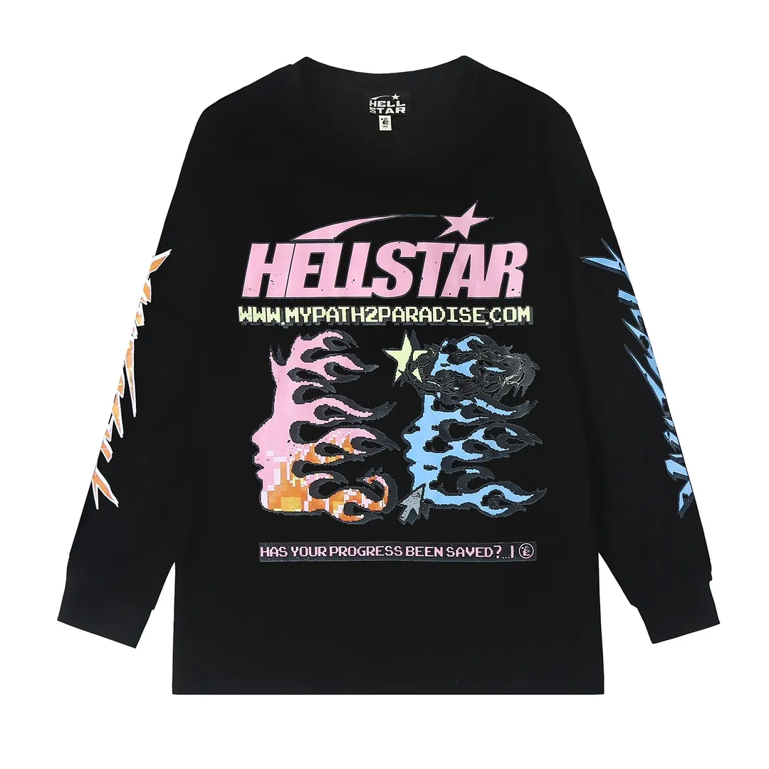 5509# P136 Hellstar Hellstar letter print lightning high street men and women hip-hop loose long-sleeved T-shirt Color: White Black Size: S M L XL