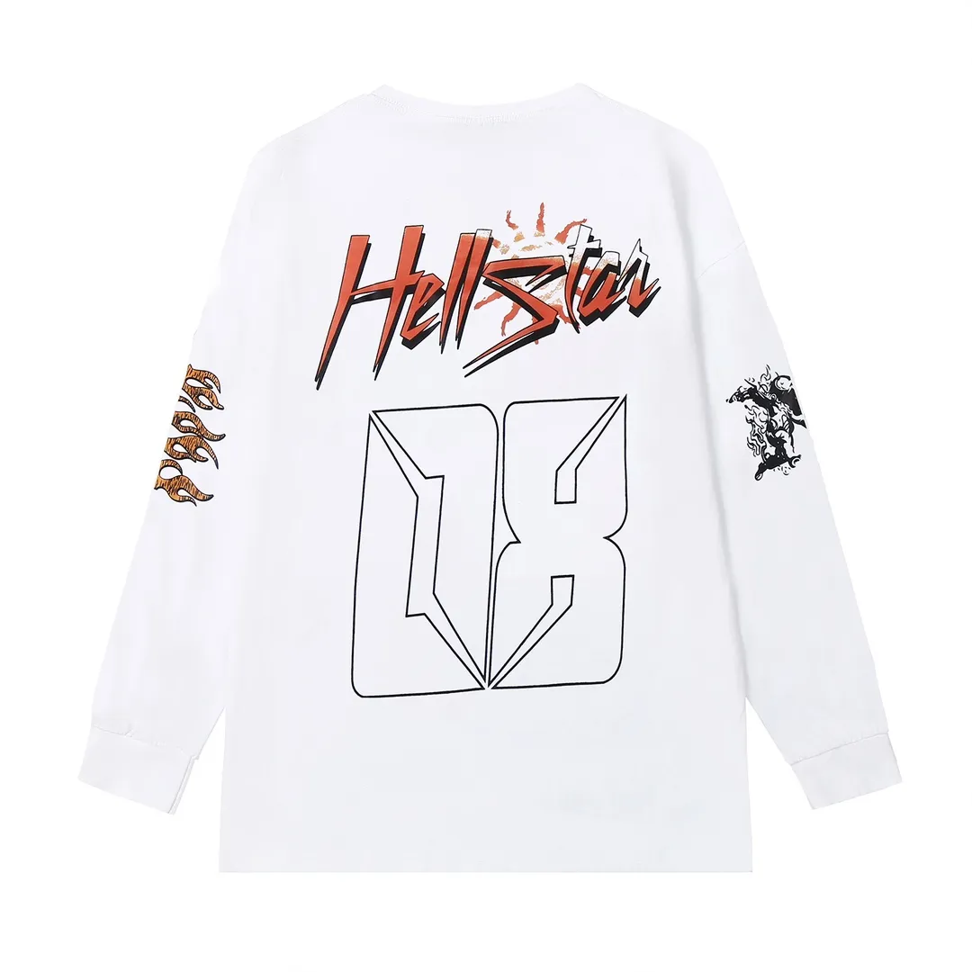 5506# P136 Hellstar Hellstar letter print lightning high street men and women hip-hop loose long-sleeved T-shirt Color: White Black Size: S M L XL