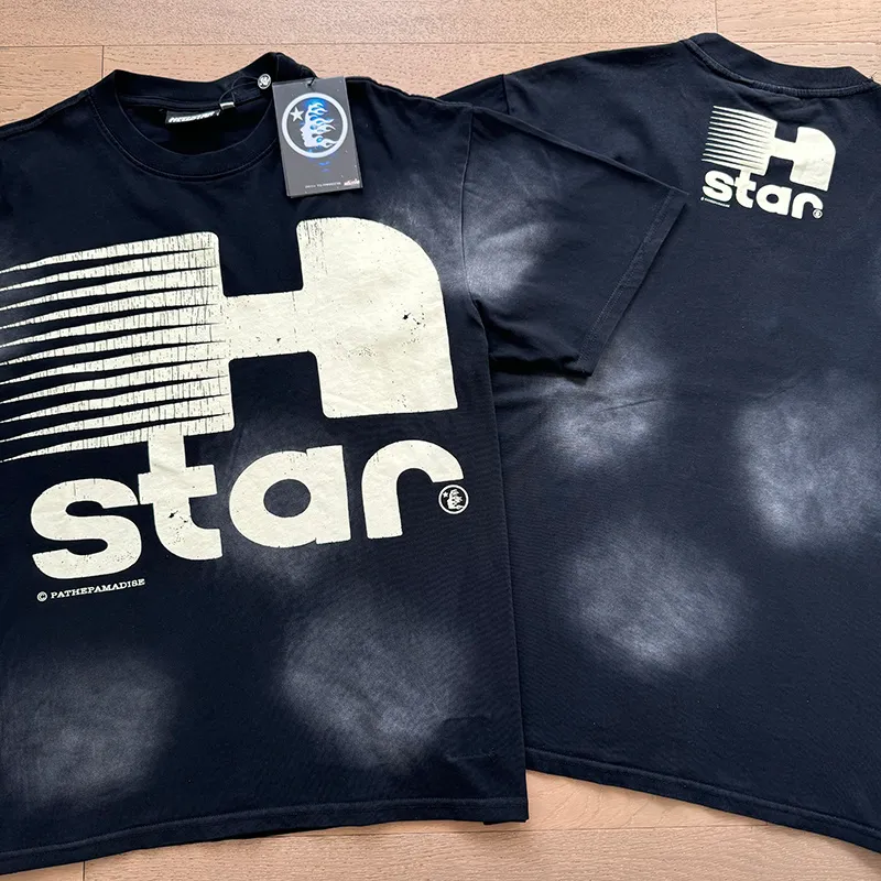 P126 Washed Black Real Shot Hellstar Hellstar Washed Retro Fashion Printed Short-Sleeved T-shirt Fabric: 250g 32 count fine cotton double yarn pure cotton Color: Washed Black Size: S M L XL