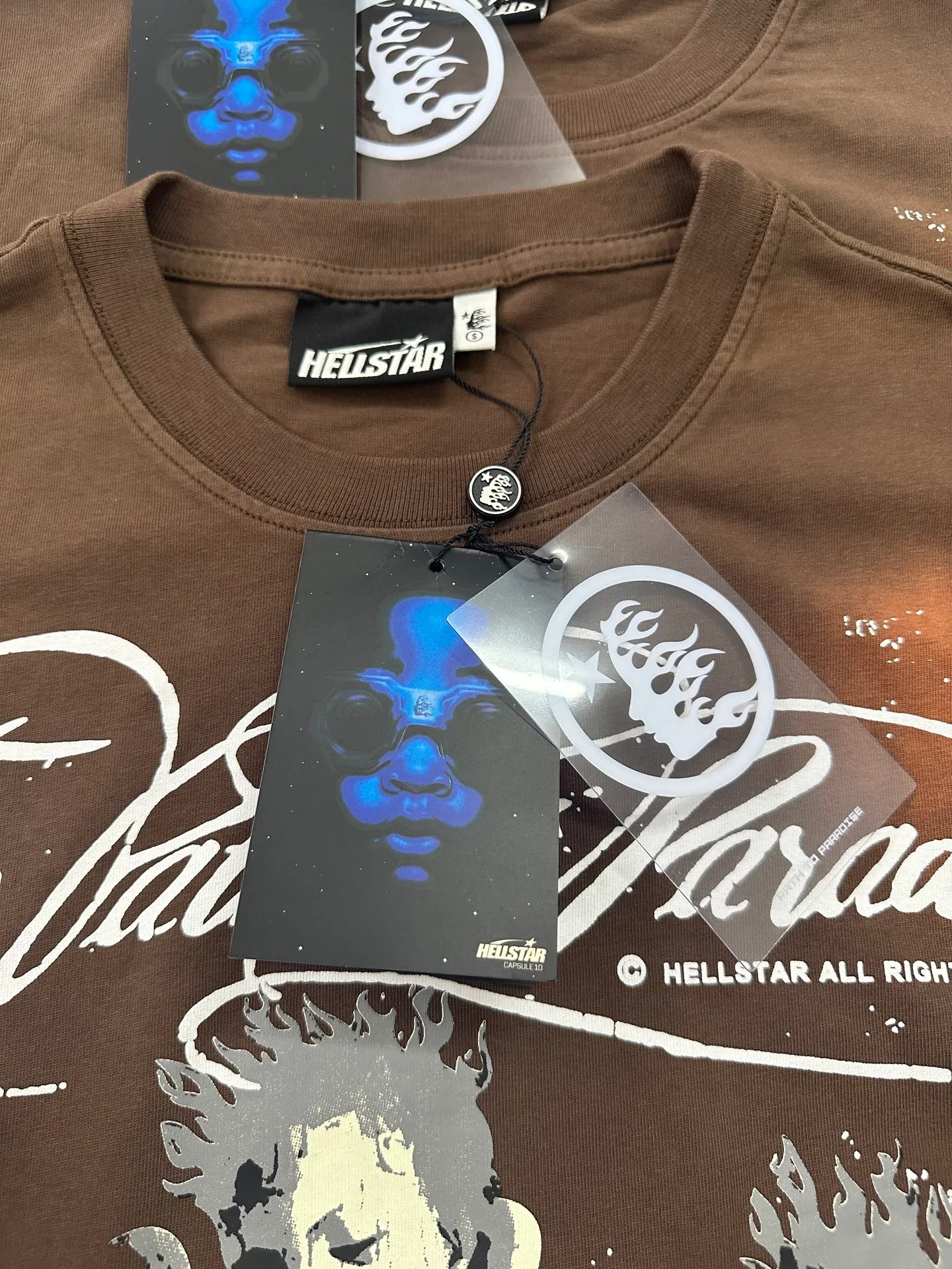 P124 810# Washed Coffee I Hellstar Cross-border European and American style street brand pure cotton T-shirt Fabric (fabric): 32 counts 250g washed combed double yarn pure cotton Size (size): S-M- L- X L Color (colour): Washed coffee