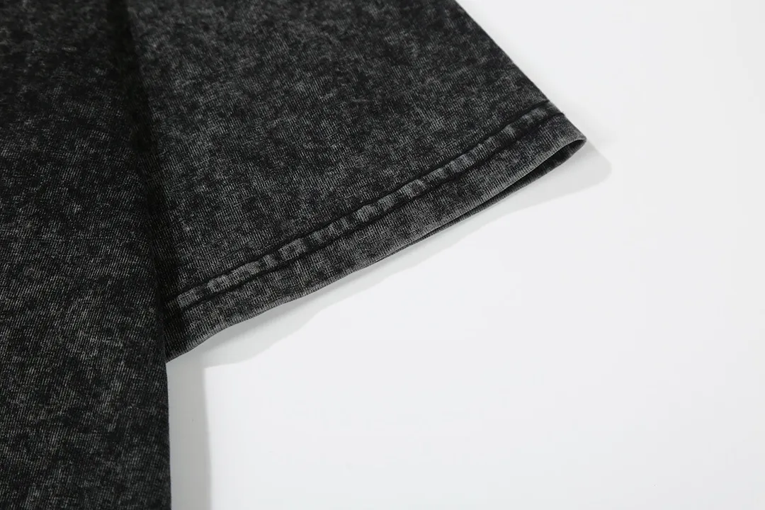 7710# P124 Washed Hellstar Hellstar ins same style retro printed tops for men and women, casual and trendy pure cotton washed short-sleeved T-shirt Color: Black Size: S M L XL