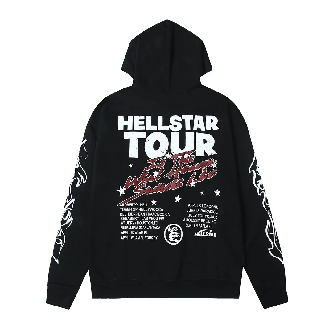 9903# P200 Ins American hip-hop trendy brand Hell Star letter printed high street men and women loose hooded pullover sweatshirt Color: Black Size: S M L XL