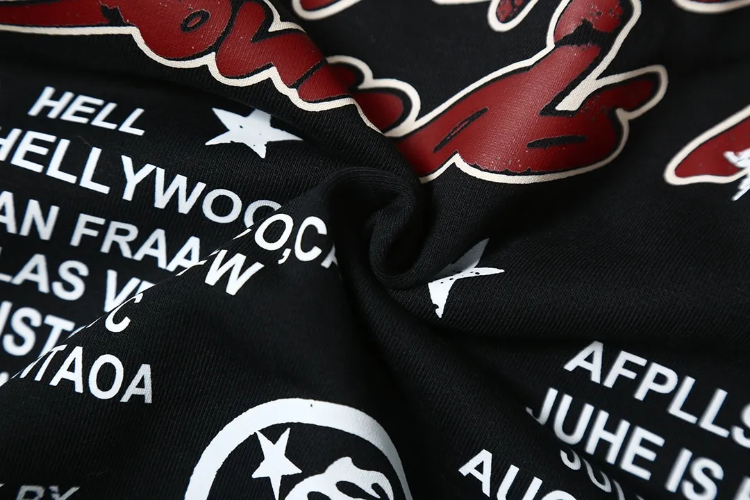 9903# P200 Ins American hip-hop trendy brand Hell Star letter printed high street men and women loose hooded pullover sweatshirt Color: Black Size: S M L XL