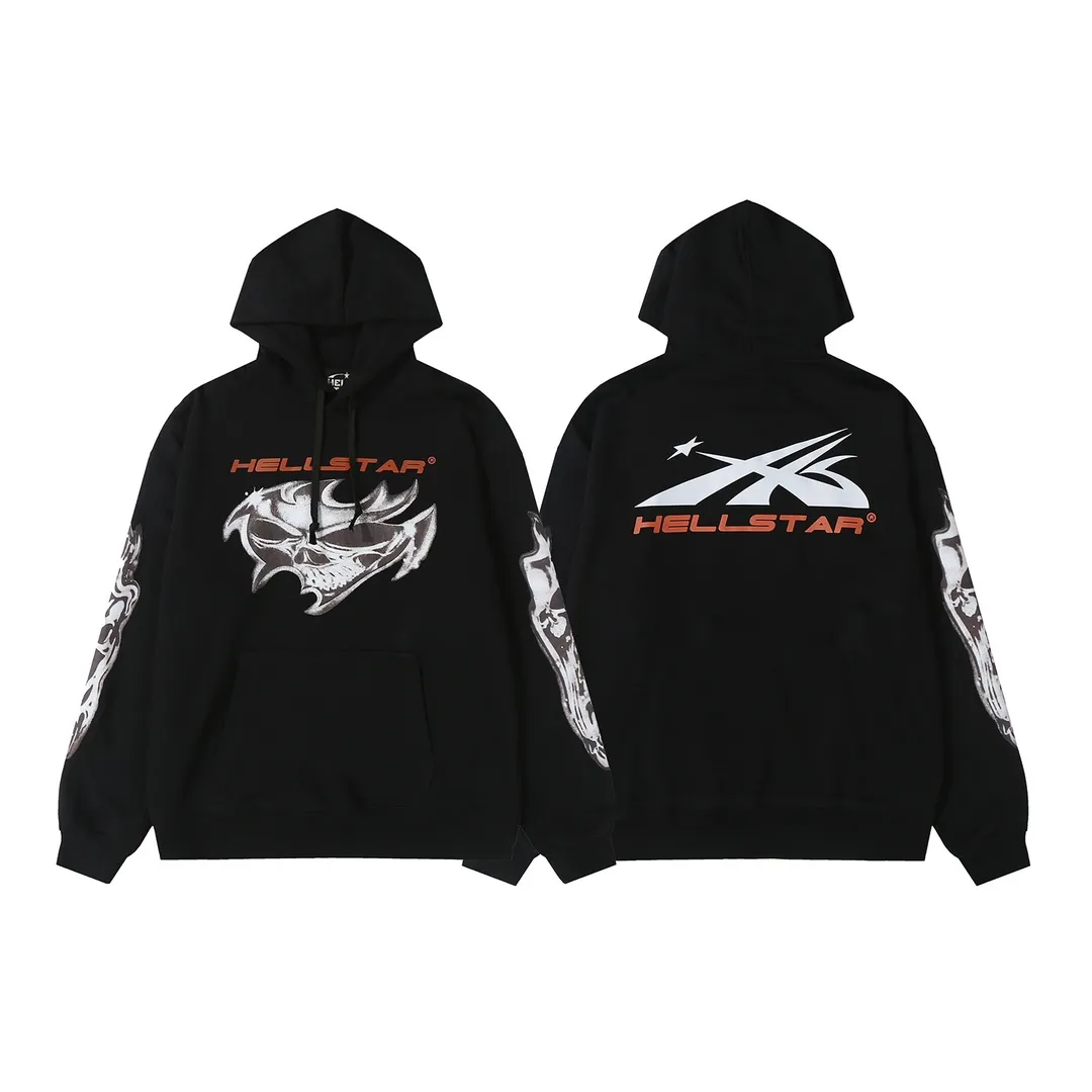 9909# P200 Ins American hip-hop trendy brand hellstar letter printed high street men and women loose hooded pullover sweatshirt Color: Black Size: S M L XL