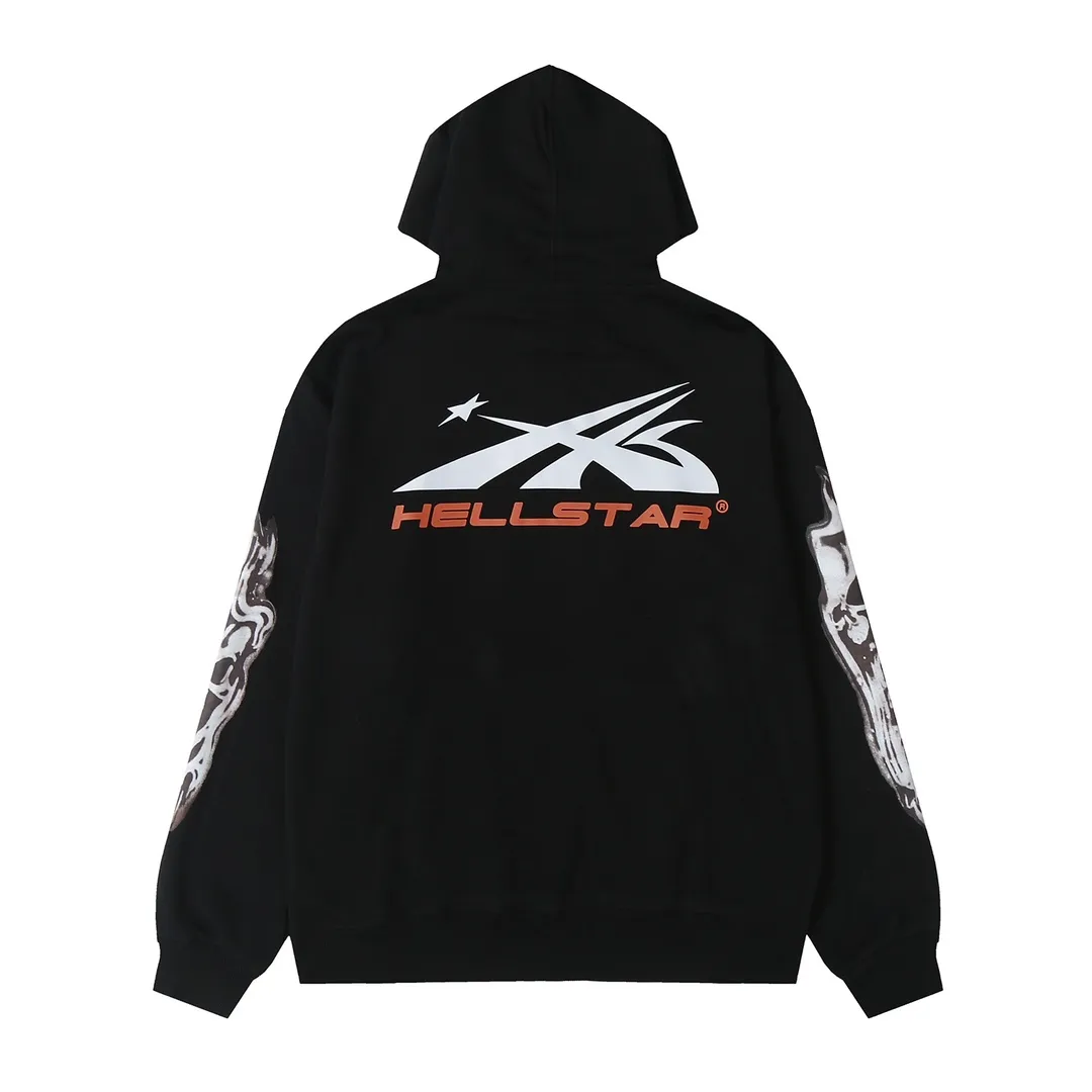 9909# P200 Ins American hip-hop trendy brand hellstar letter printed high street men and women loose hooded pullover sweatshirt Color: Black Size: S M L XL