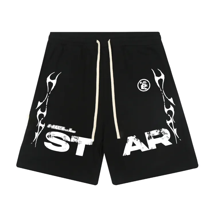 1102# P150 Hellstar pure cotton terry 350g printed casual shorts Color: black floral gray Size: S M L XL
