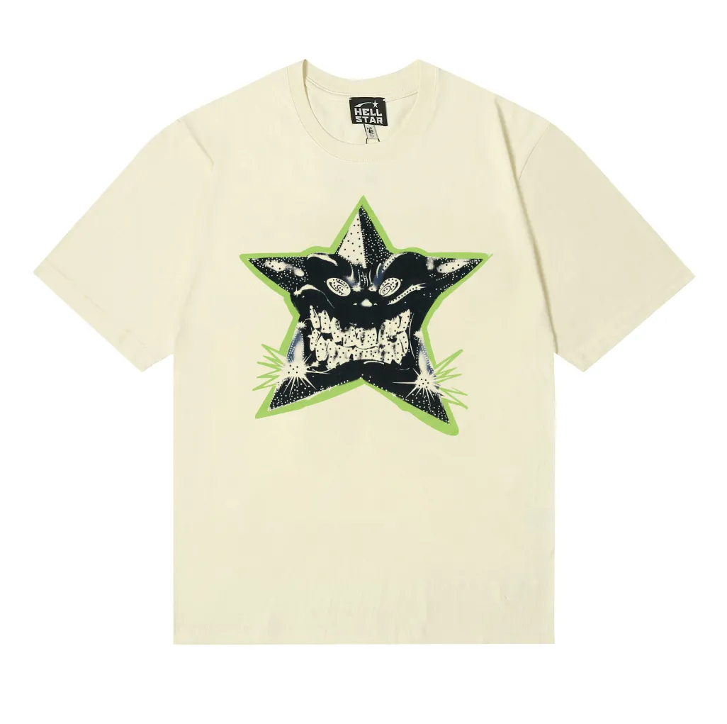 6703# P116 Hellstar American fashion high street pure cotton loose short-sleeved T-shirt Color: White Black Apricot Code Number: S M L XL