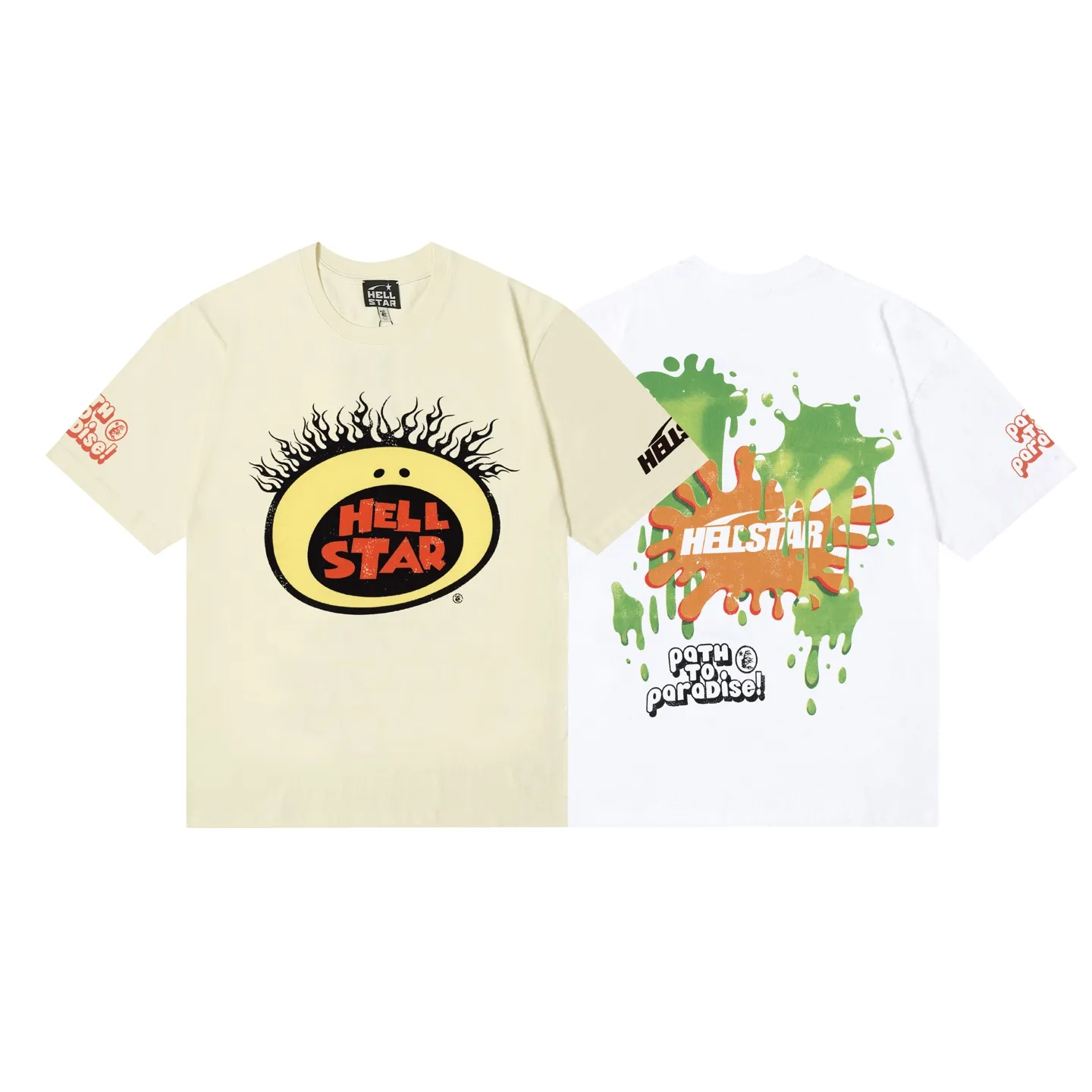 6839# P116 Hellstar American fashion high street pure cotton loose short-sleeved T-shirt Color: White Apricot Code Number: S M L XL