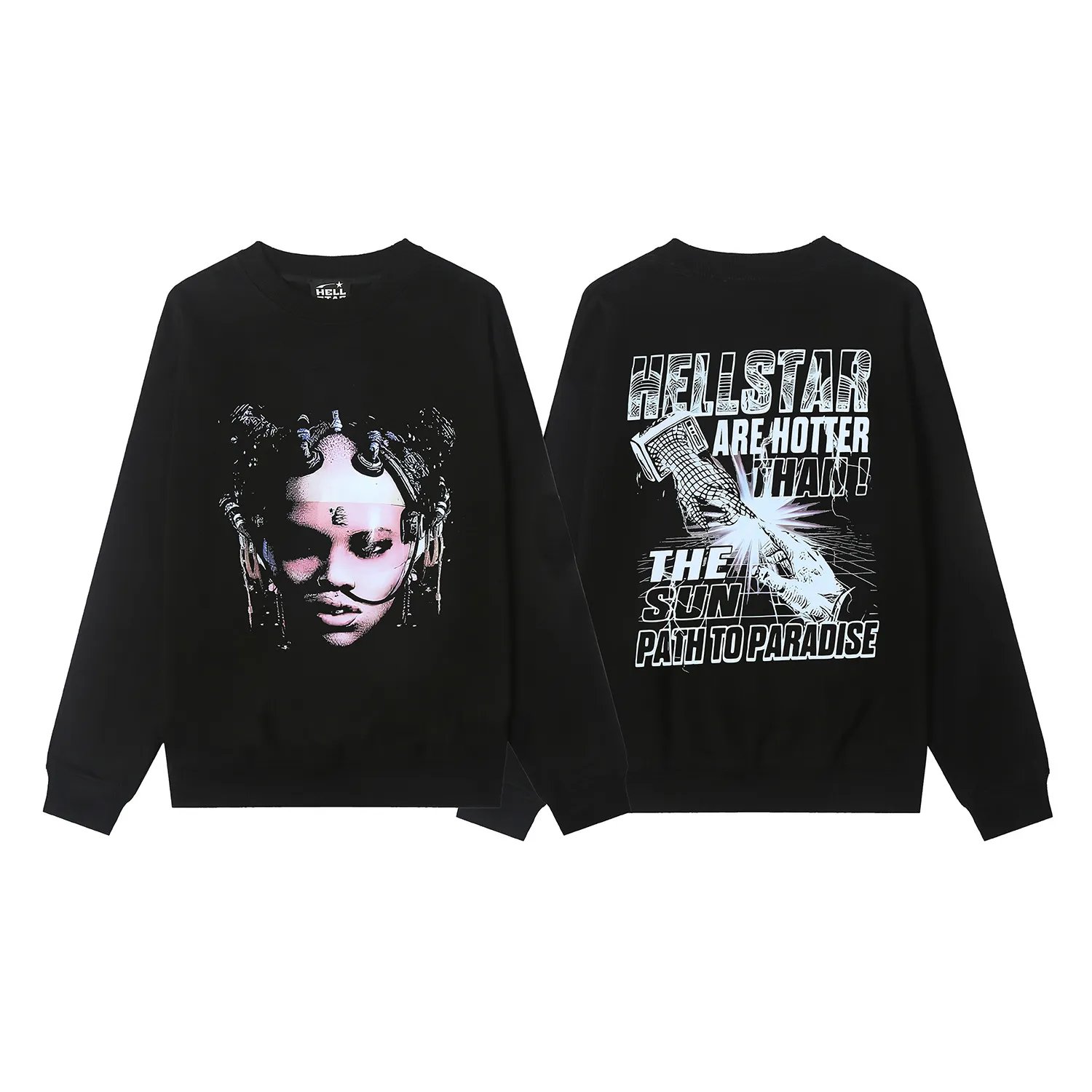 8838# P160 Hellstar high quality Hellstar American trendy printed cotton terry crew neck sweatshirt Color: Black Size: S M L XL