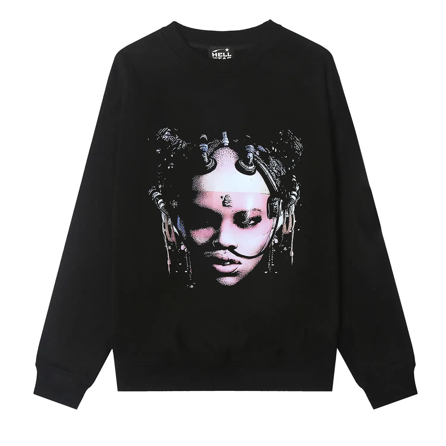 8838# P160 Hellstar high quality Hellstar American trendy printed cotton terry crew neck sweatshirt Color: Black Size: S M L XL