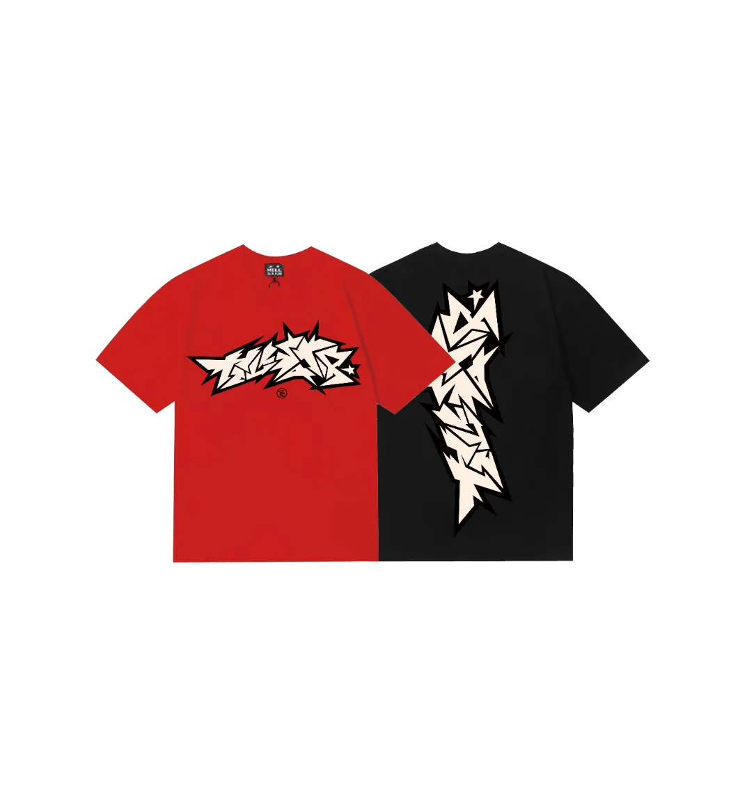 6833# P112 Hellstar American fashion high street pure cotton loose short-sleeved T-shirt Color: Black Red Size: S M L XL