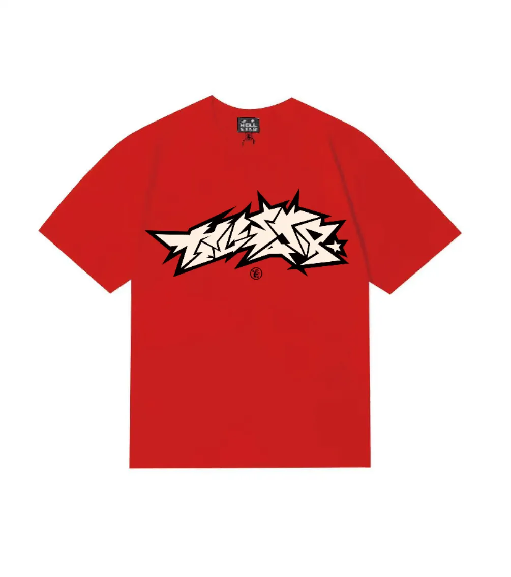 6833# P112 Hellstar American fashion high street pure cotton loose short-sleeved T-shirt Color: Black Red Size: S M L XL