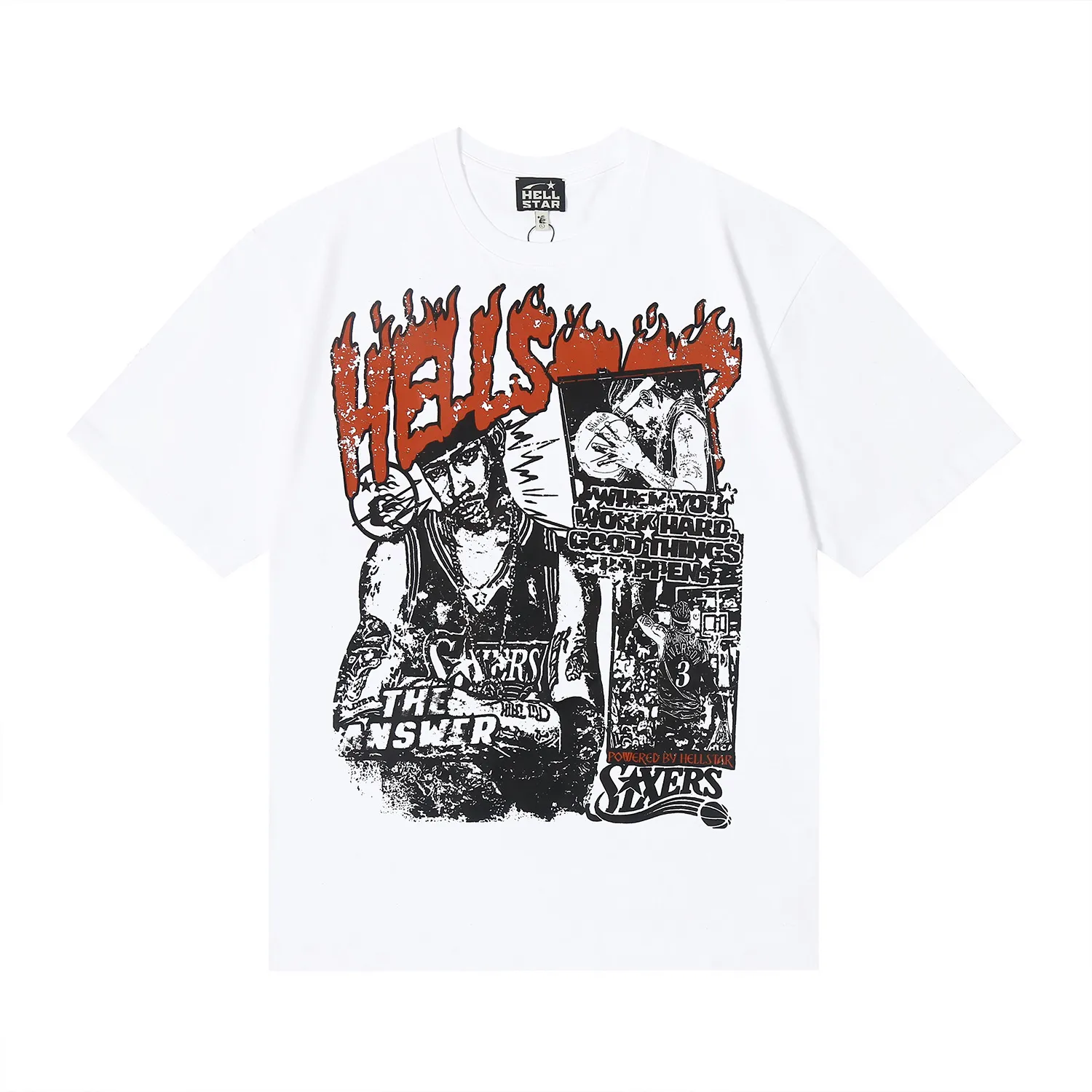 6675# P116 Hellstar American fashion high street pure cotton loose short-sleeved T-shirt Color: Apricot Black Size: S M L XL