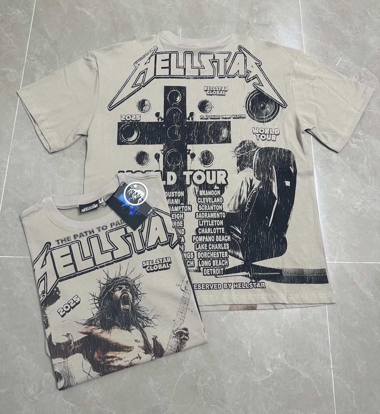 P108 779#grass gray I Real stock (new model) Hellstar cross-border European and American style, street fashion brand pure cotton T-shirt Fabric (fabric): 32 pieces of 240g heavy combed double yarn pure cotton Size (size): S-M- L- X L Color (colour): Grass Gray