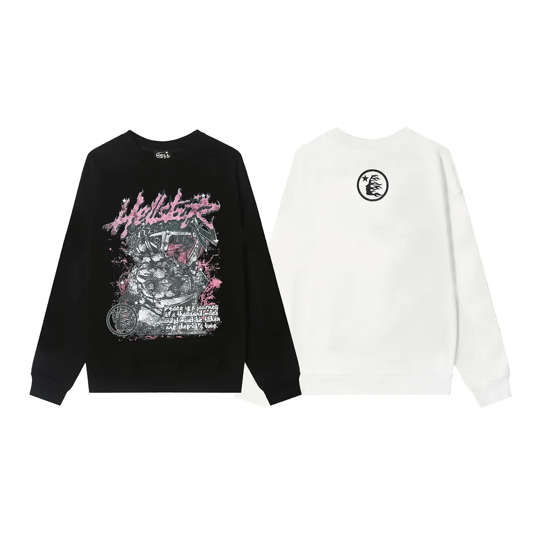 8818# P152 Hellstar high quality Hellstar American trendy printed cotton terry crew neck sweatshirt Color: White Black Size: S M L XL
