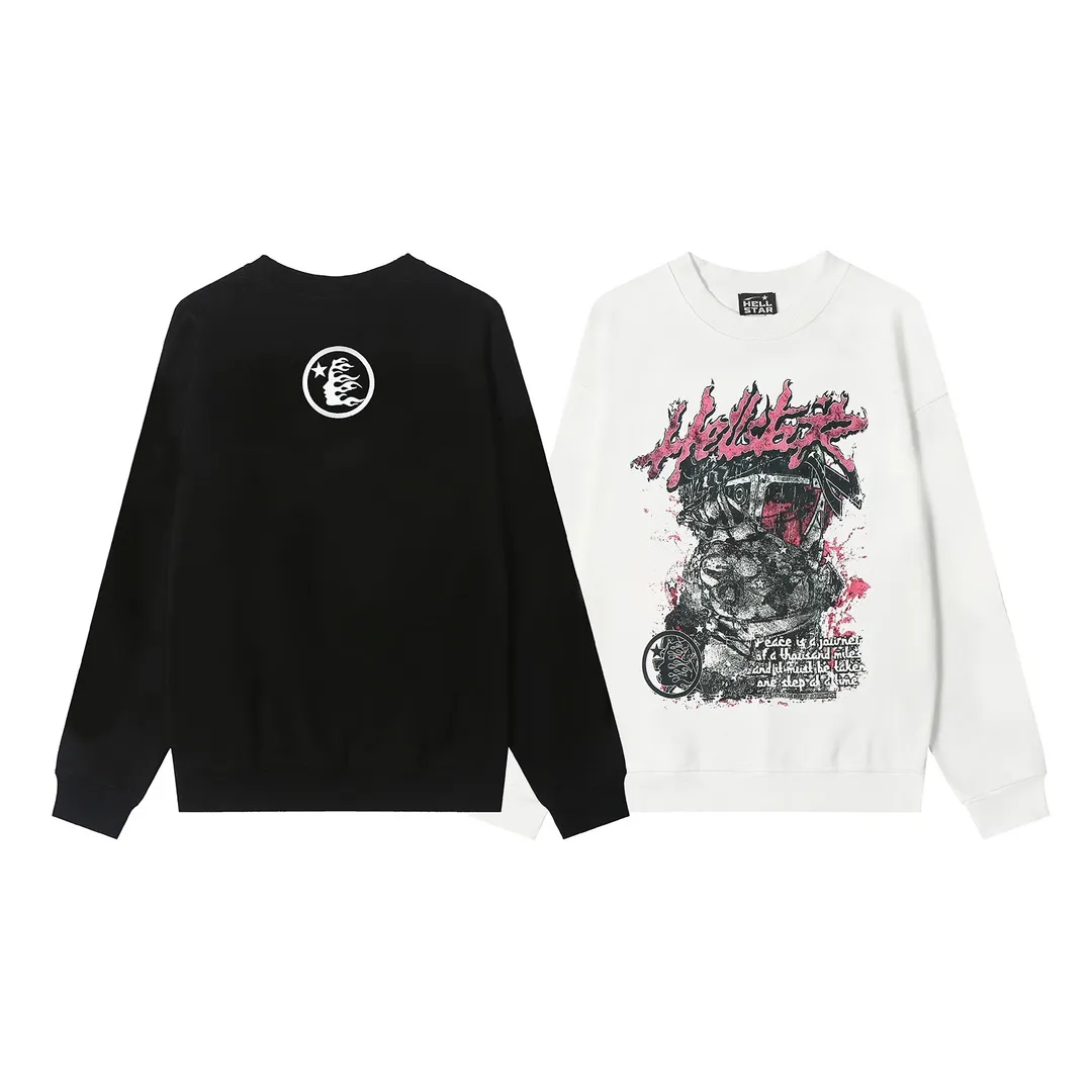 8818# P152 Hellstar high quality Hellstar American trendy printed cotton terry crew neck sweatshirt Color: White Black Size: S M L XL