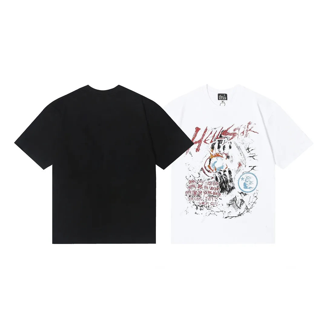 6628# P108 Hellstar American fashion high street pure cotton loose short-sleeved T-shirt Color: White Black Size: S M L XL