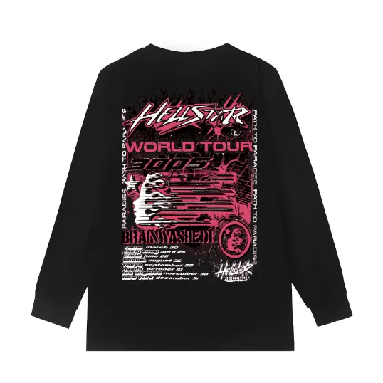 5530# P136 Hellstar Hellstar letter print lightning high street men and women hip-hop loose long-sleeved T-shirt Color: Black White Size: S M L XL