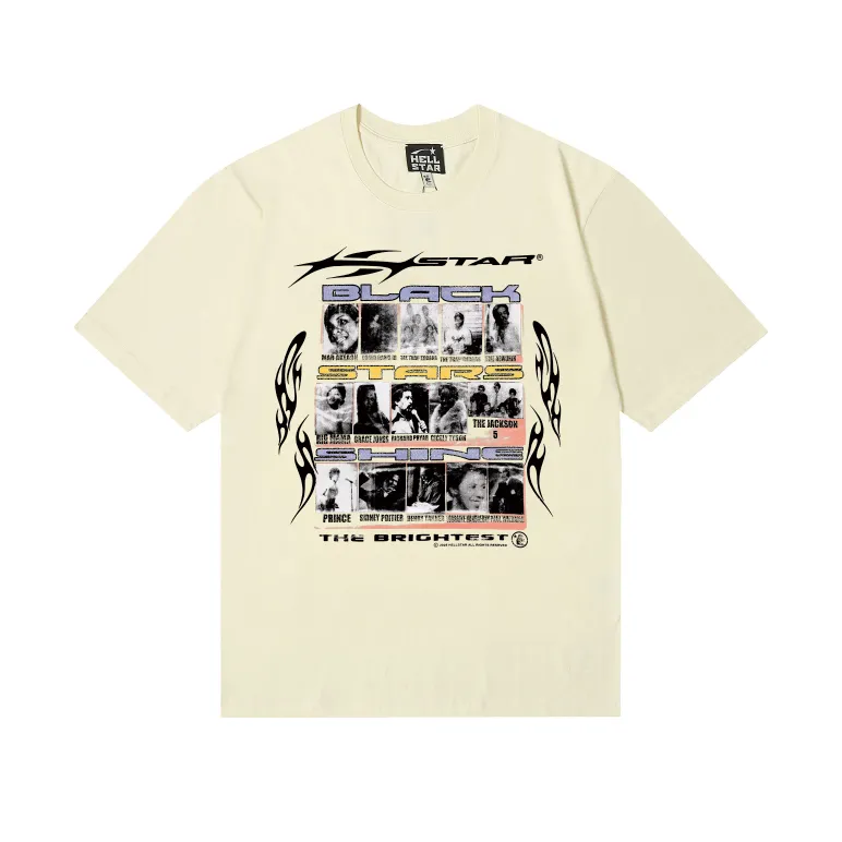6752# P116 Hellstar American fashion high street pure cotton loose short-sleeved T-shirt Color: White Apricot Code Number: S M L XL