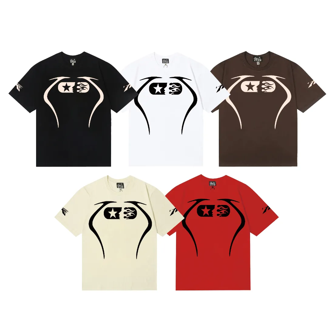 6834# P112 Hellstar American fashionable high street pure cotton loose short-sleeved T-shirt Color: White Red Apricot Dark Coffee Black Size: S M L XL