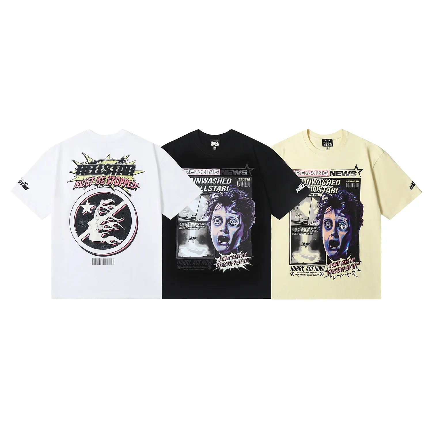 6615# P116 Hellstar short-sleeved Hellstar Rapper star fashion brand American fashion print high street retro T-shirt Color: White Apricot Black Size: S M L XL