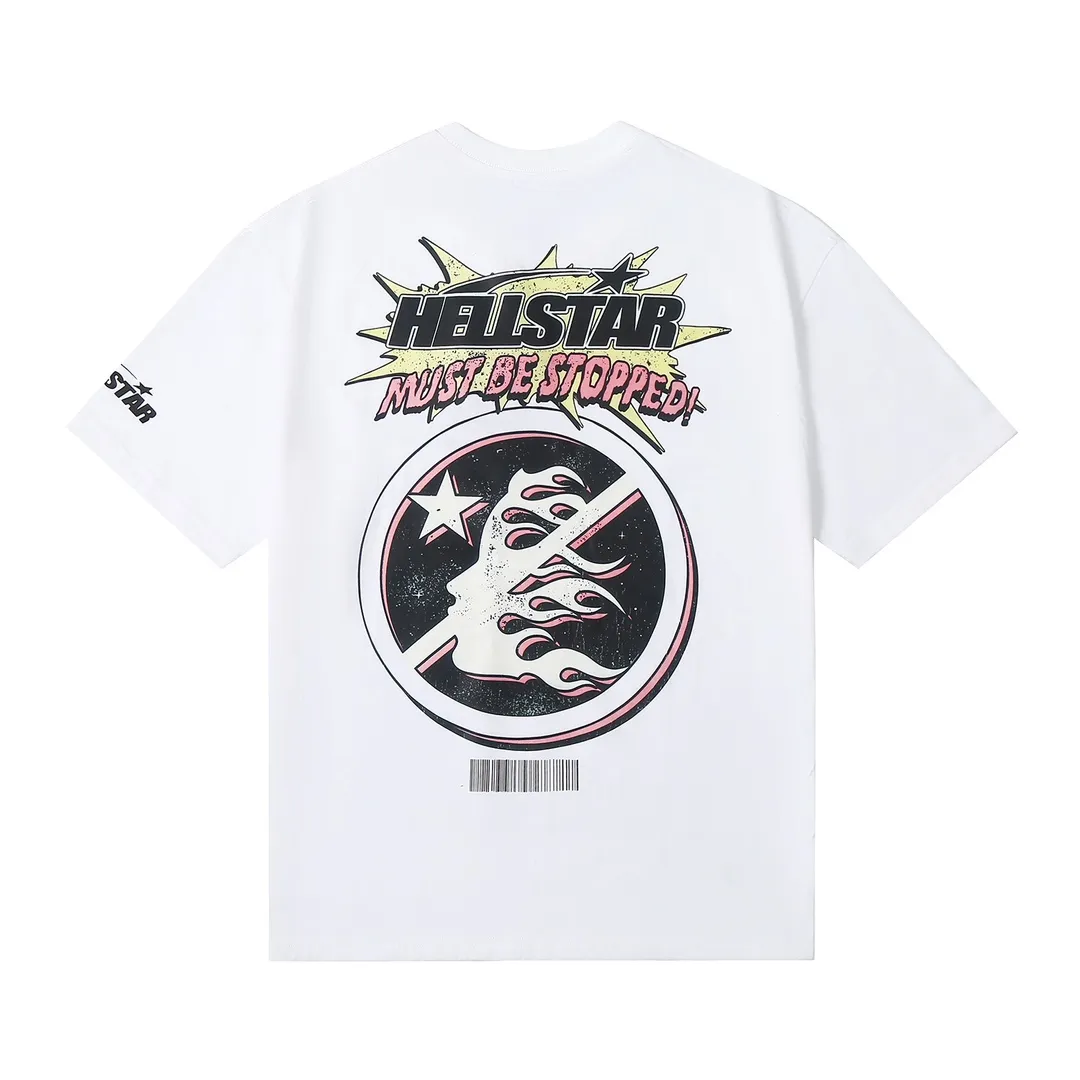 6615# P116 Hellstar short-sleeved Hellstar Rapper star fashion brand American fashion print high street retro T-shirt Color: White Apricot Black Size: S M L XL