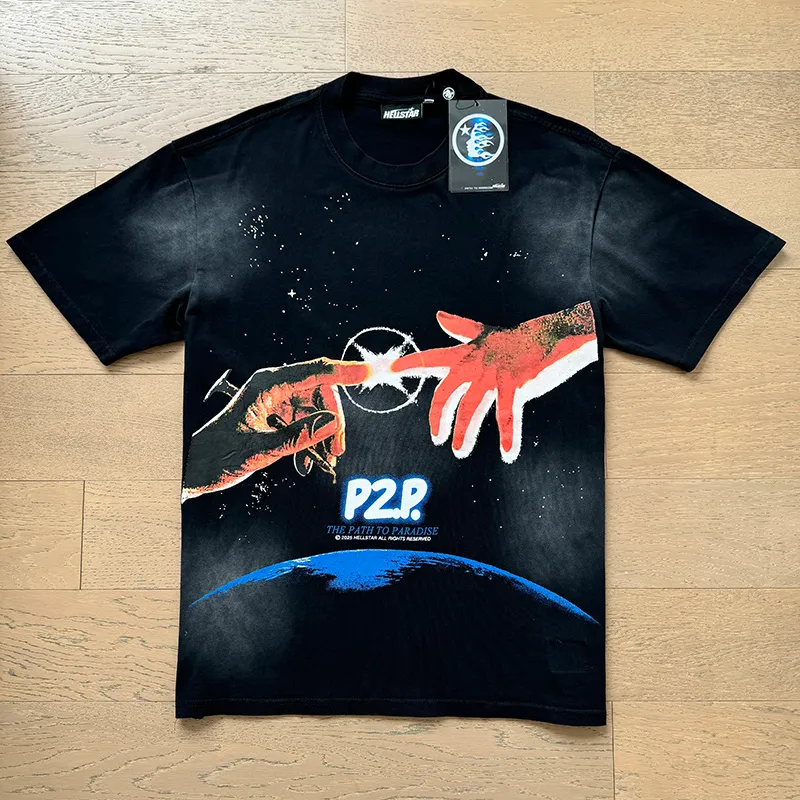 P126 Washed Black Real Shot Hellstar Hellstar Washed Retro Fashion Printed Short-Sleeved T-shirt Fabric: 250g 32 count fine cotton double yarn pure cotton Color: Washed Black Size: S M L XL