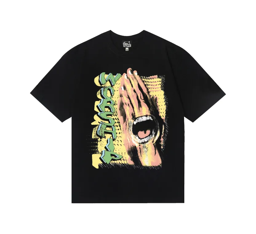 6775# P116 Hellstar American fashion high street pure cotton loose short-sleeved T-shirt Color: Black Dark Coffee Size: S M L XL