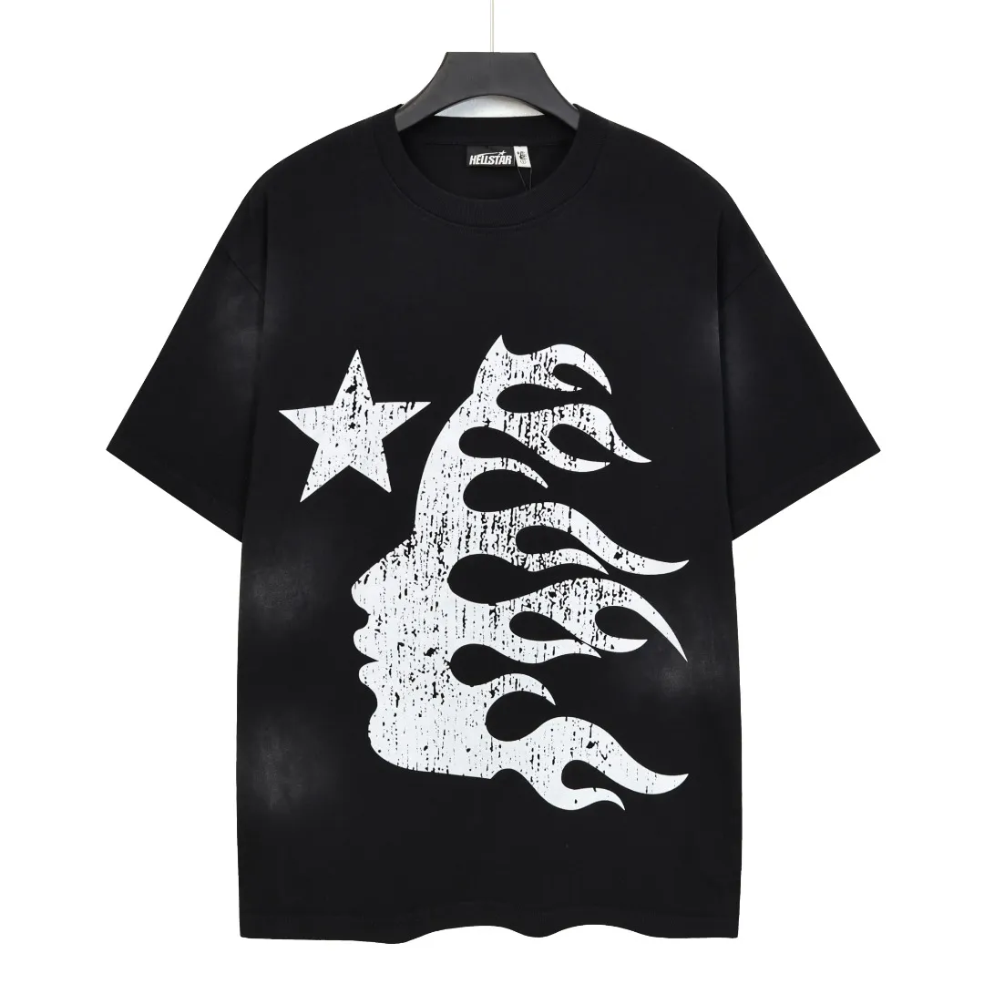 P124 Real-stock high-definition Hellstar Cross-border European and American style street brand pure cotton T-shirt Fabric (fabric): 32 pieces of 250g washed combed double yarn pure cotton Size (size): S-M- L- X L Color (colour): washed black/washed gray 👉