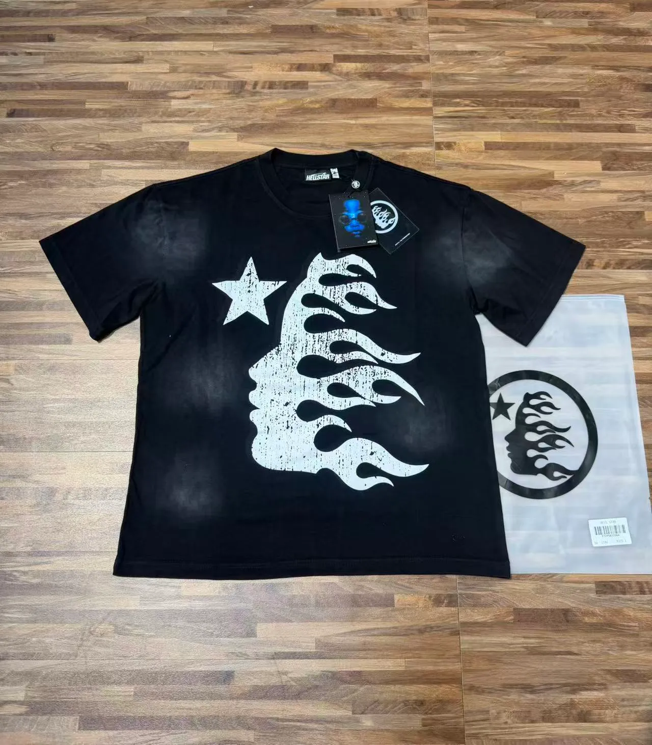 P124 Real-stock high-definition Hellstar Cross-border European and American style street brand pure cotton T-shirt Fabric (fabric): 32 pieces of 250g washed combed double yarn pure cotton Size (size): S-M- L- X L Color (colour): washed black/washed gray 👉