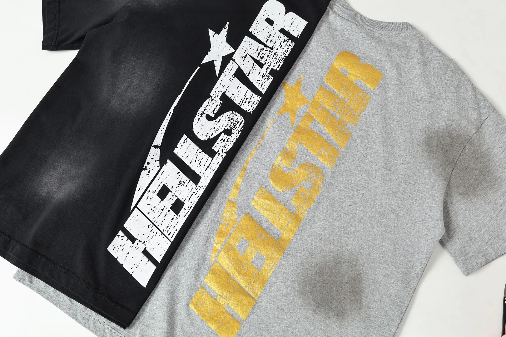 P124 Real-stock high-definition Hellstar Cross-border European and American style street brand pure cotton T-shirt Fabric (fabric): 32 pieces of 250g washed combed double yarn pure cotton Size (size): S-M- L- X L Color (colour): washed black/washed gray 👉