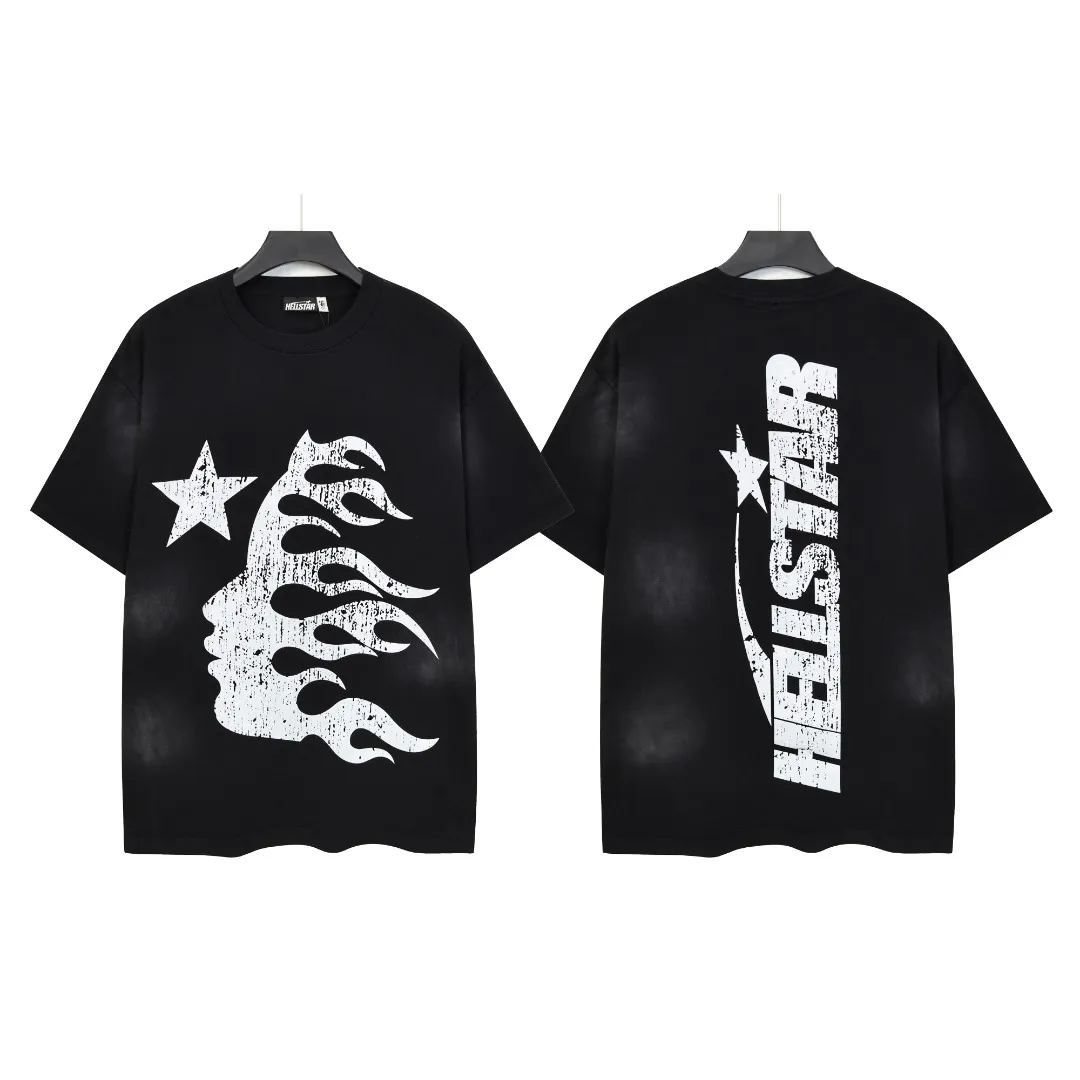 P124 Real-stock high-definition Hellstar Cross-border European and American style street brand pure cotton T-shirt Fabric (fabric): 32 pieces of 250g washed combed double yarn pure cotton Size (size): S-M- L- X L Color (colour): washed black/washed gray 👉