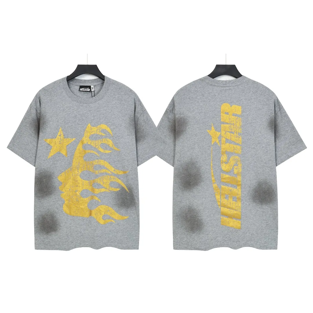 P124 Real-stock high-definition Hellstar Cross-border European and American style street brand pure cotton T-shirt Fabric (fabric): 32 pieces of 250g washed combed double yarn pure cotton Size (size): S-M- L- X L Color (colour): washed black/washed gray 👉