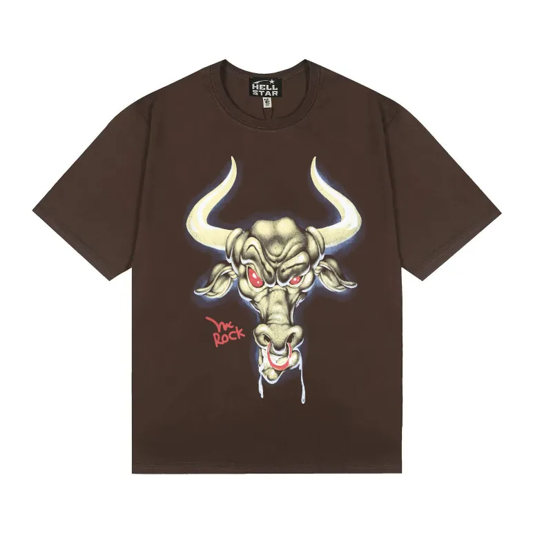 6783# P116 Hellstar American fashion high street pure cotton loose short-sleeved T-shirt Color: Black Dark Coffee Size: S M L XL