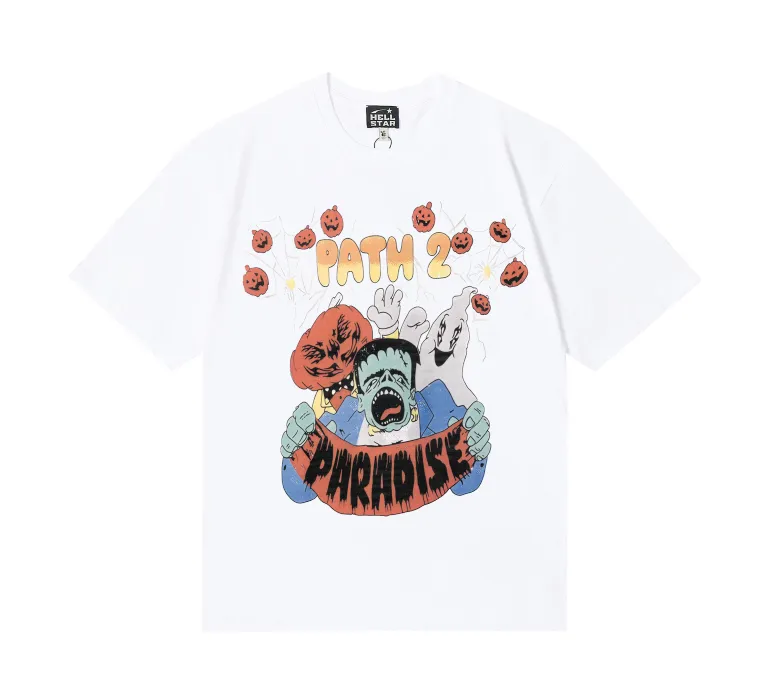 6818# P116 Hellstar American fashion high street pure cotton loose short-sleeved T-shirt Color: Black White Size: S M L XL