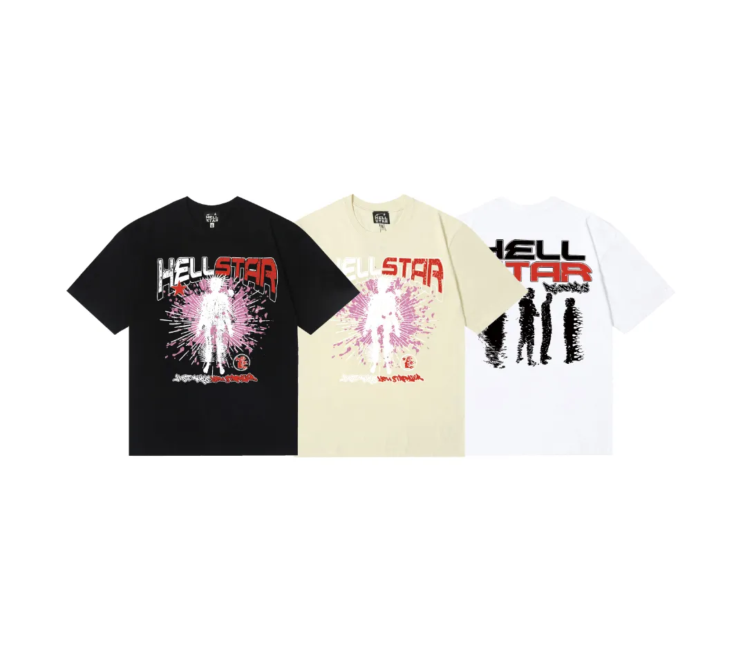 6677# P116 Hellstar American fashion high street pure cotton loose short-sleeved T-shirt Color: White Black Apricot Code Number: S M L XL