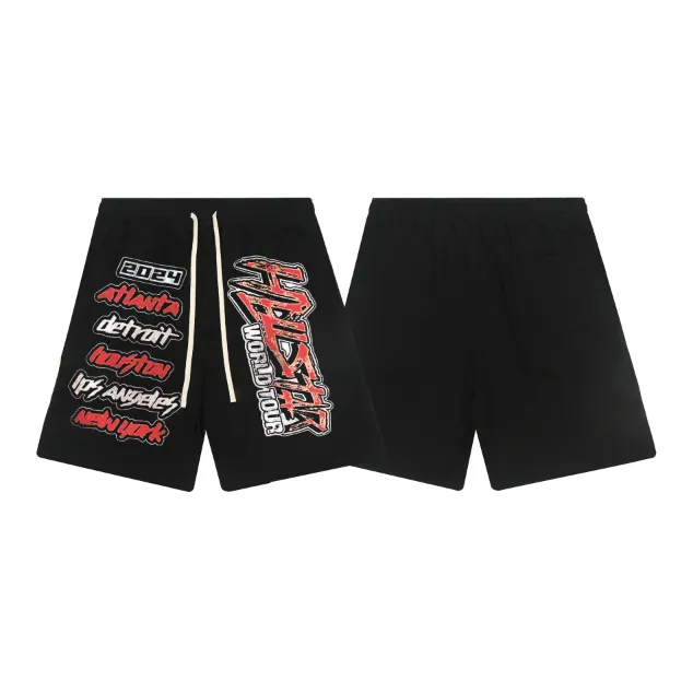 1110# P150 Hellstar pure cotton terry 350g printed casual shorts Color: Black Size: S M L XL