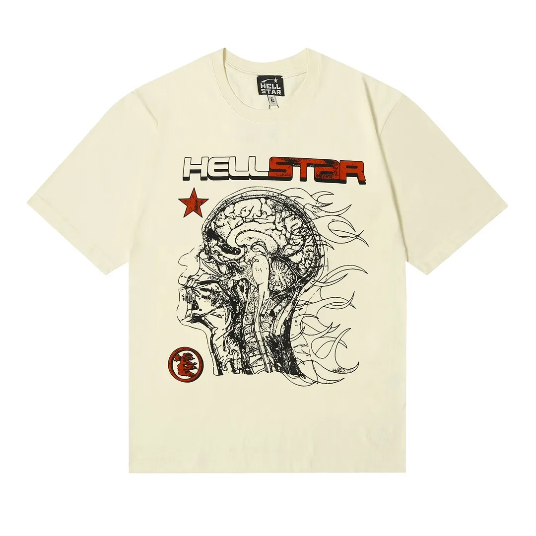 6619# P116 Hellstar American fashion high street pure cotton loose short-sleeved T-shirt Color: White Apricot Black Size: S M L XL