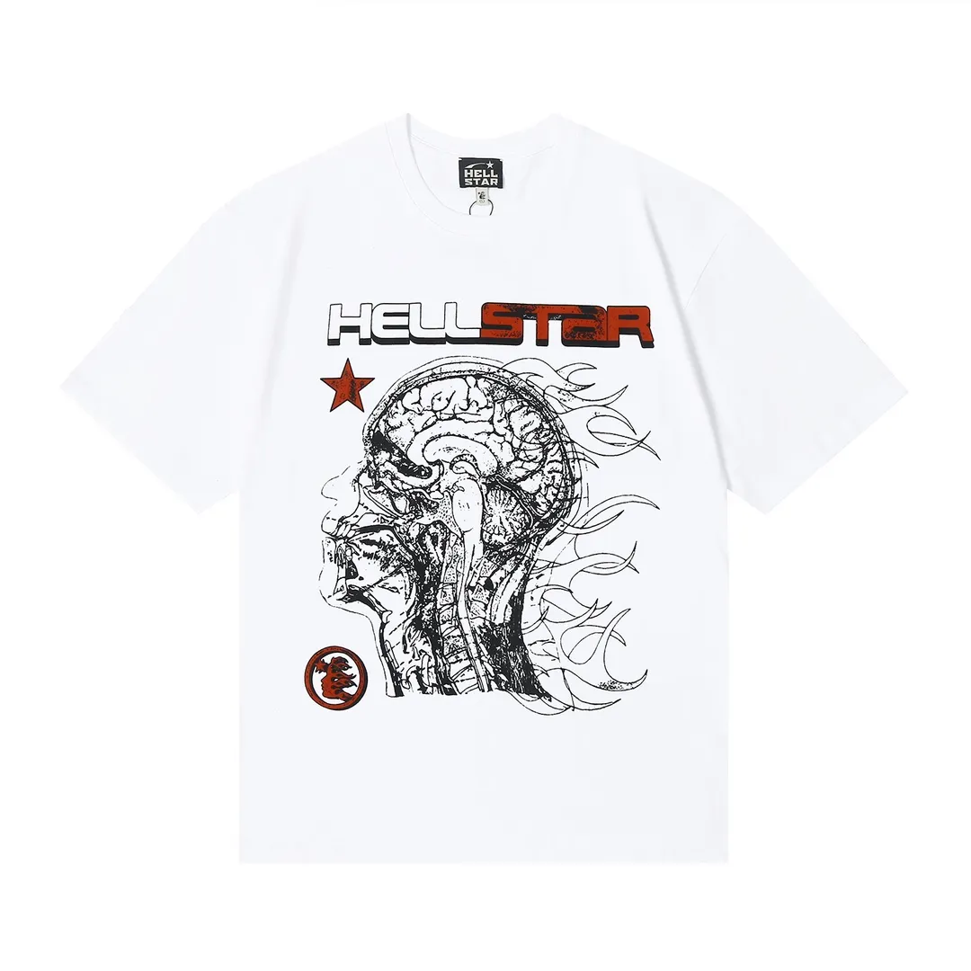 6619# P116 Hellstar American fashion high street pure cotton loose short-sleeved T-shirt Color: White Apricot Black Size: S M L XL