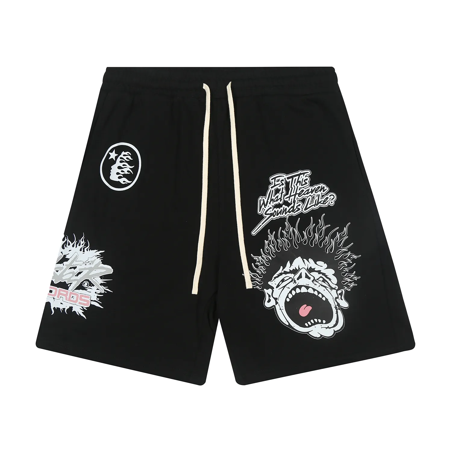 1101# P150 Hellstar pure cotton terry 350g printed casual shorts Color: black floral gray Size: S M L XL