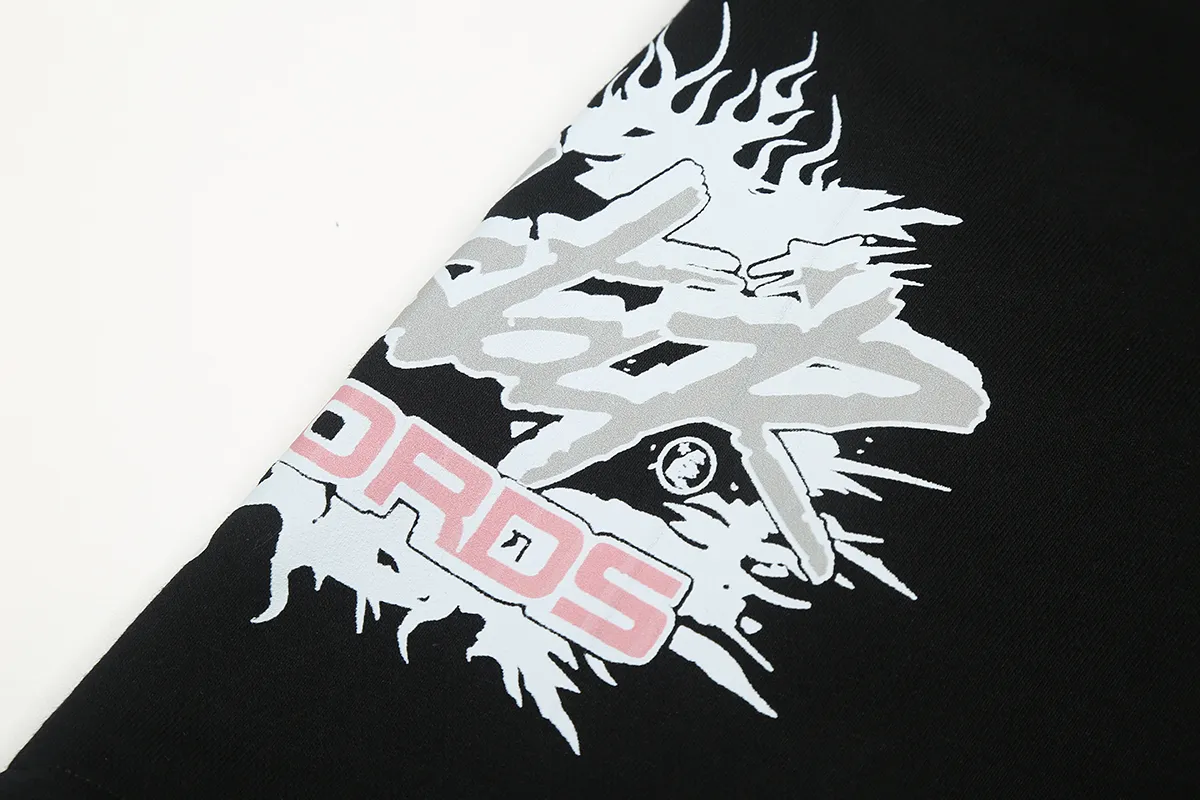 1101# P150 Hellstar pure cotton terry 350g printed casual shorts Color: black floral gray Size: S M L XL
