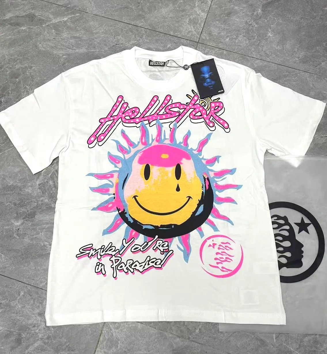 P108 Real-stock Hellstar Cross-border European and American style, street fashion brand pure cotton T-shirt Fabric (fabric): 32 counts of 240g heavy combed double yarn pure cotton Size (size): S-M- L- X L Color (colour): White 👉 👉 👉 👉