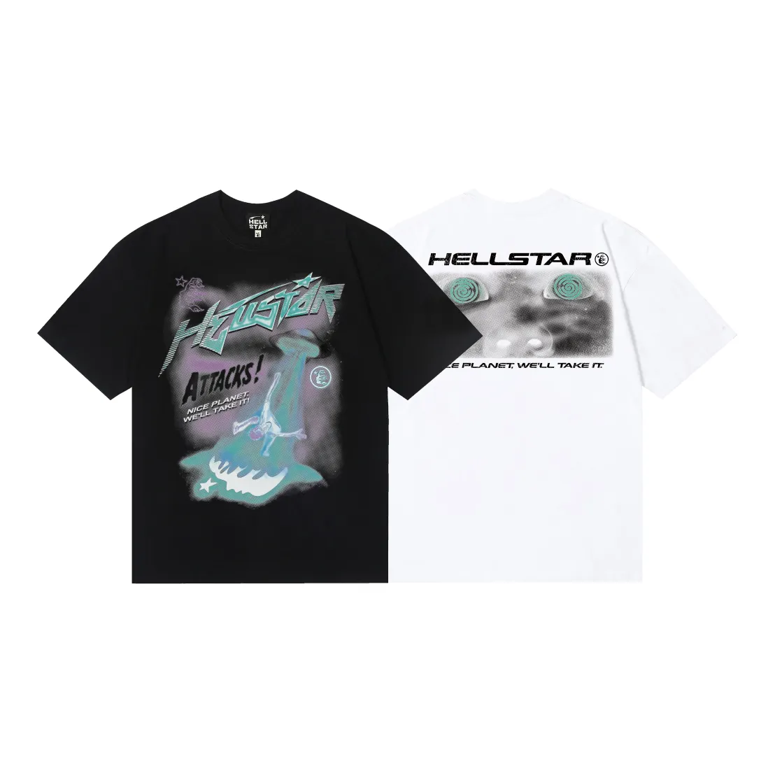 6746# P112 Hellstar American fashion high street pure cotton loose short-sleeved T-shirt Color: White Black Size: S M L XL