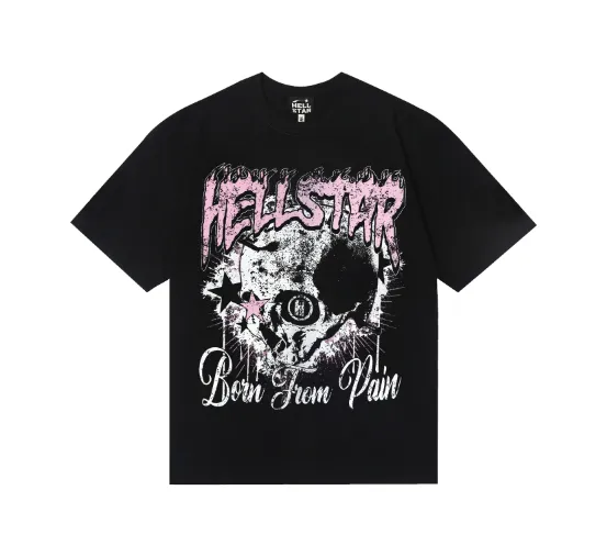 6786# P116 Hellstar American fashion high street pure cotton loose short-sleeved T-shirt Color: Black Size: S M L XL