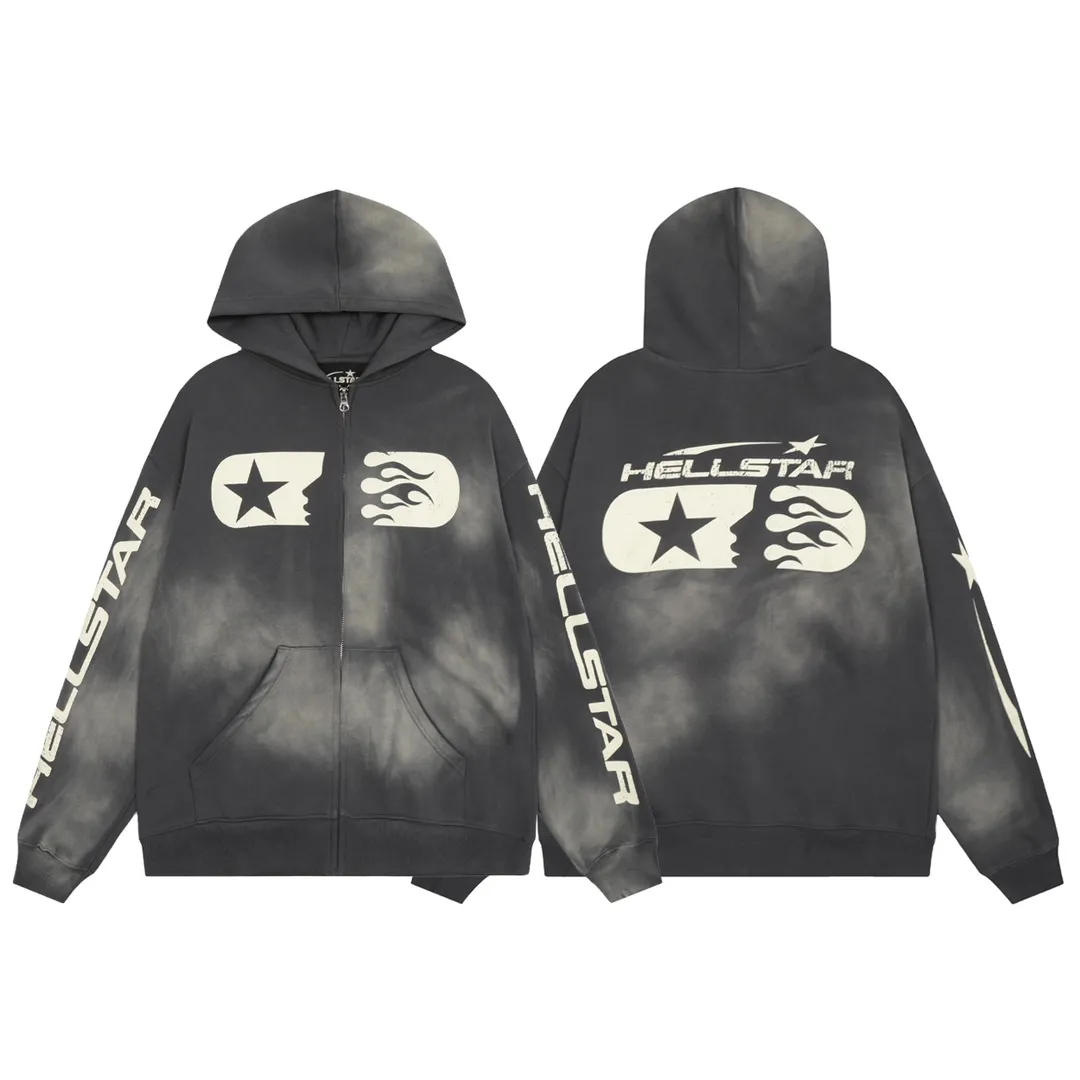 P240 HELLSTAR STUDIOS ZIP HOODIE Beauty and fashion washable water spray Ma Liu distressed hoodie sweatshirt cardigan jacket The new hot beauty trend Hellstar!  Standard beauty and trendy workmanship, original customization (fabric, pattern, printing, hang tag, main mark, etc.), exaggerated style, explosive style, dare to break through tradition, bring adventurous new fashion experience!   YoungBoy, the most popular rapper in the youth circle, has shot a lot of models for him, and celebrities such as Dababy and Swae Lee frequently get dressed!  color: gray Size: S, M, L, XL