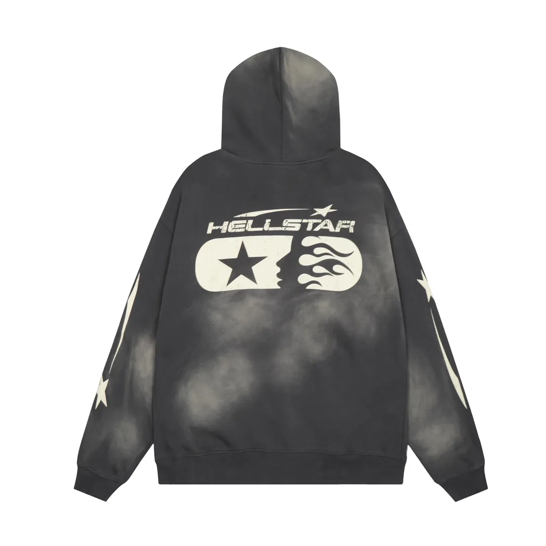 P240 HELLSTAR STUDIOS ZIP HOODIE Beauty and fashion washable water spray Ma Liu distressed hoodie sweatshirt cardigan jacket The new hot beauty trend Hellstar!  Standard beauty and trendy workmanship, original customization (fabric, pattern, printing, hang tag, main mark, etc.), exaggerated style, explosive style, dare to break through tradition, bring adventurous new fashion experience!   YoungBoy, the most popular rapper in the youth circle, has shot a lot of models for him, and celebrities such as Dababy and Swae Lee frequently get dressed!  color: gray Size: S, M, L, XL