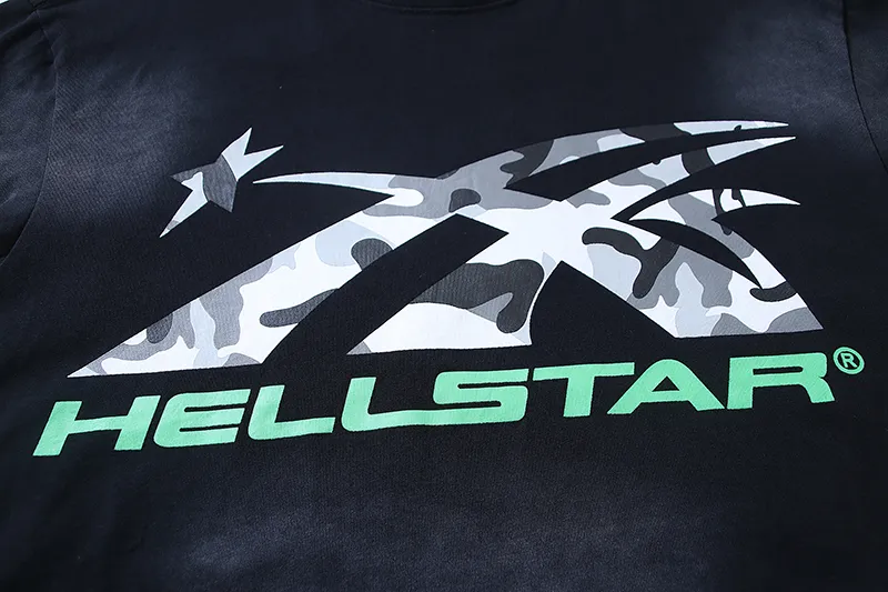 P126 6755#washed black Real shot Hellstar washed retro beauty trendy printed short-sleeved T-shirt Fabric: 250g 32 count fine cotton double yarn pure cotton Color: washed black Size: S M L XL