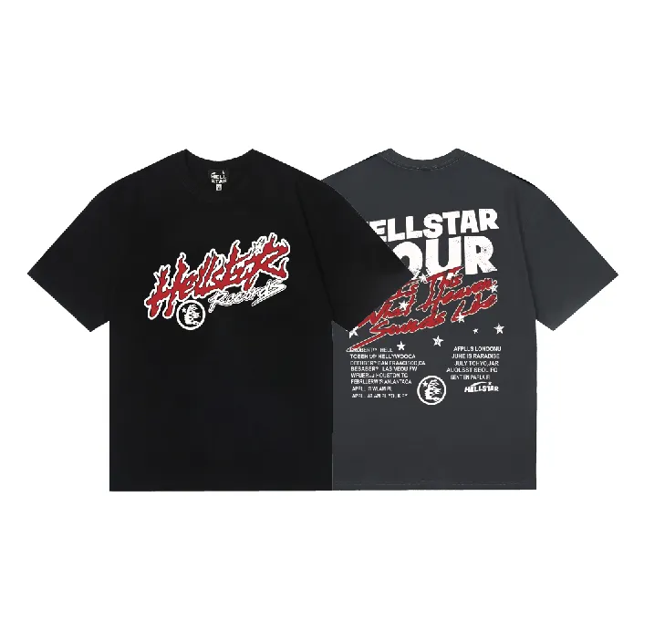 6749# P112 Hellstar American fashion high street pure cotton loose short-sleeved T-shirt Color: Black Gray Size: S M L XL