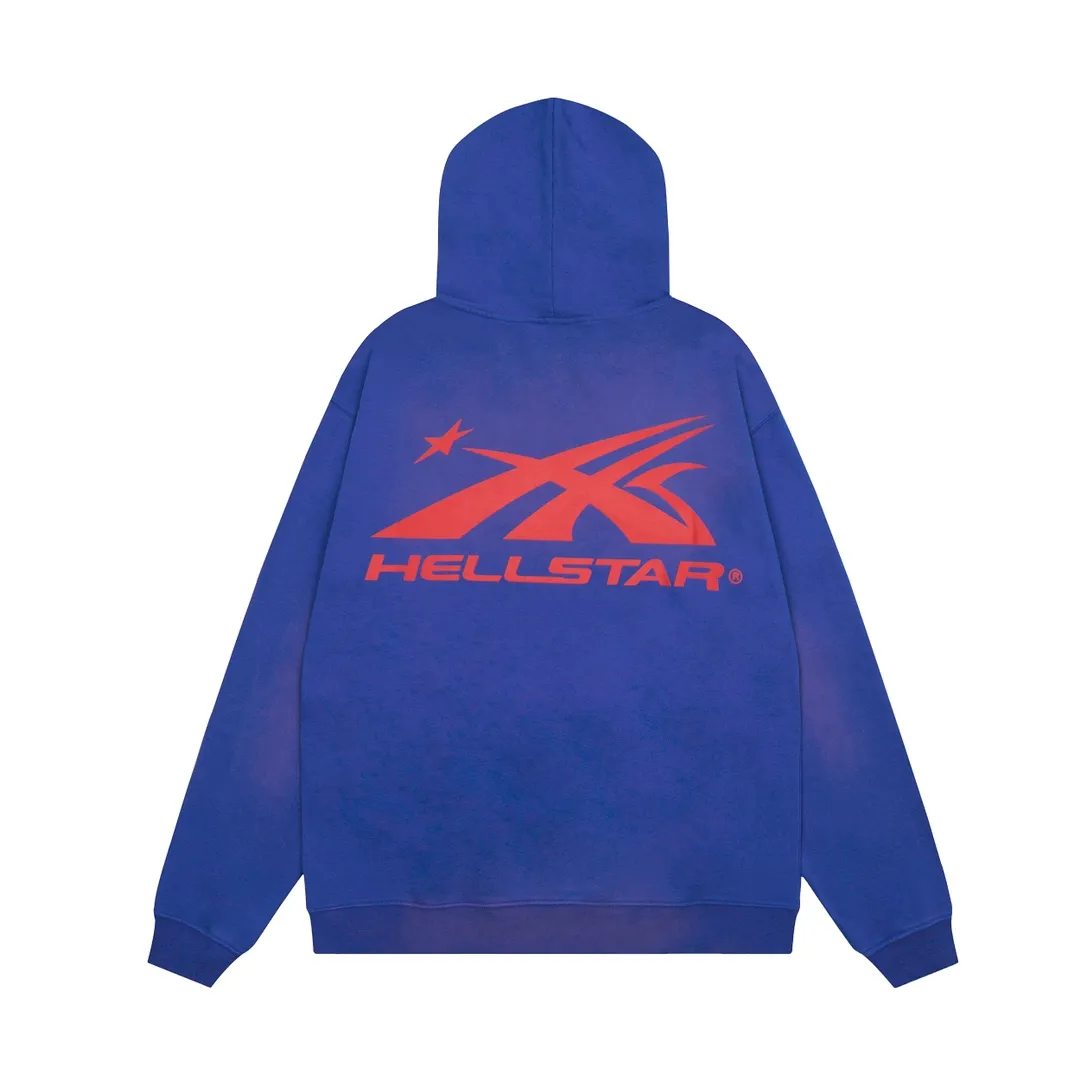 P240 Hellstar Studios Gel Hooded Sweatshirt Blue High-quality fashionable pure cotton distressed sweatshirt hoodie color (color): Vintage BLUE (washed blue) Size (size): S, M, L, XL