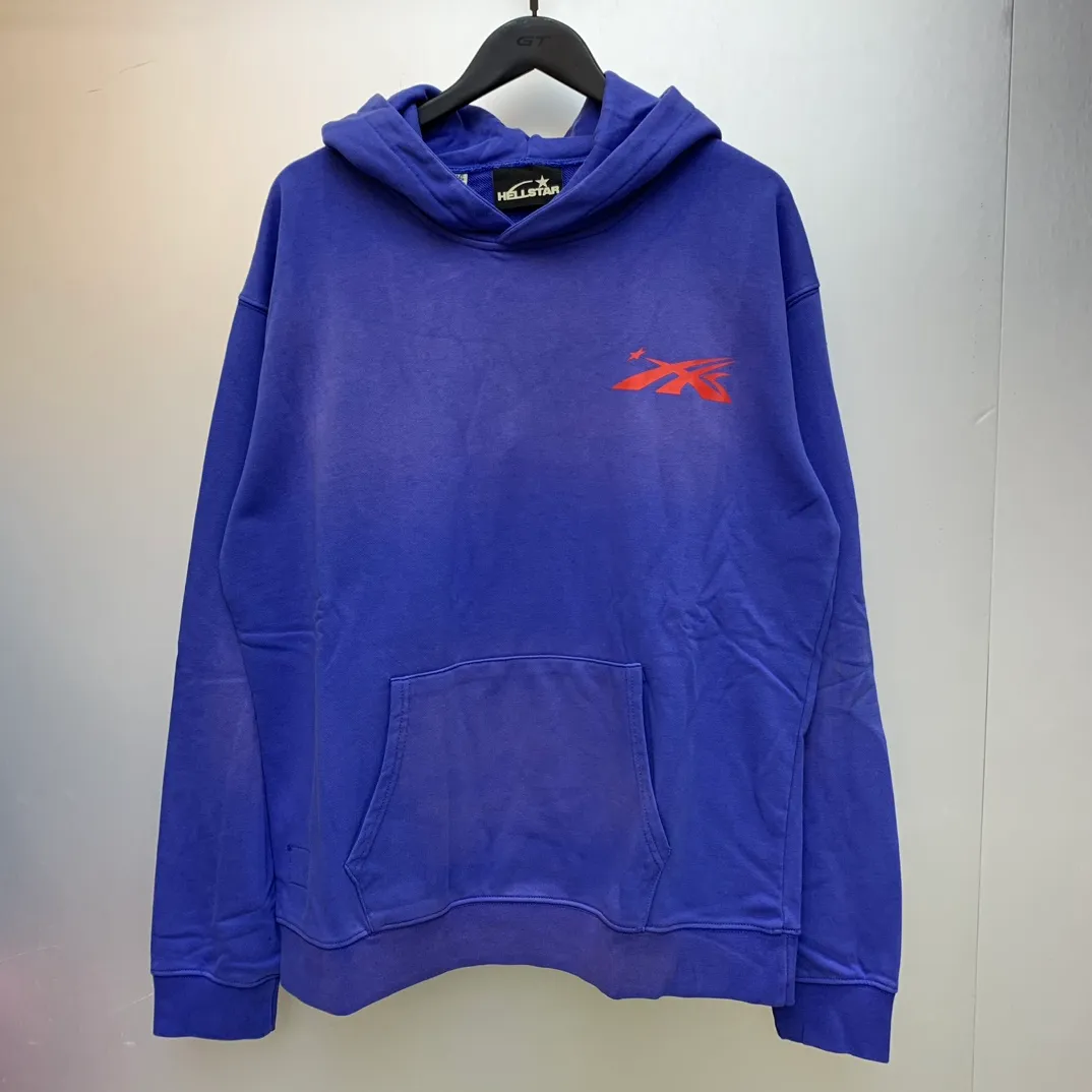 P240 Hellstar Studios Gel Hooded Sweatshirt Blue High-quality fashionable pure cotton distressed sweatshirt hoodie color (color): Vintage BLUE (washed blue) Size (size): S, M, L, XL